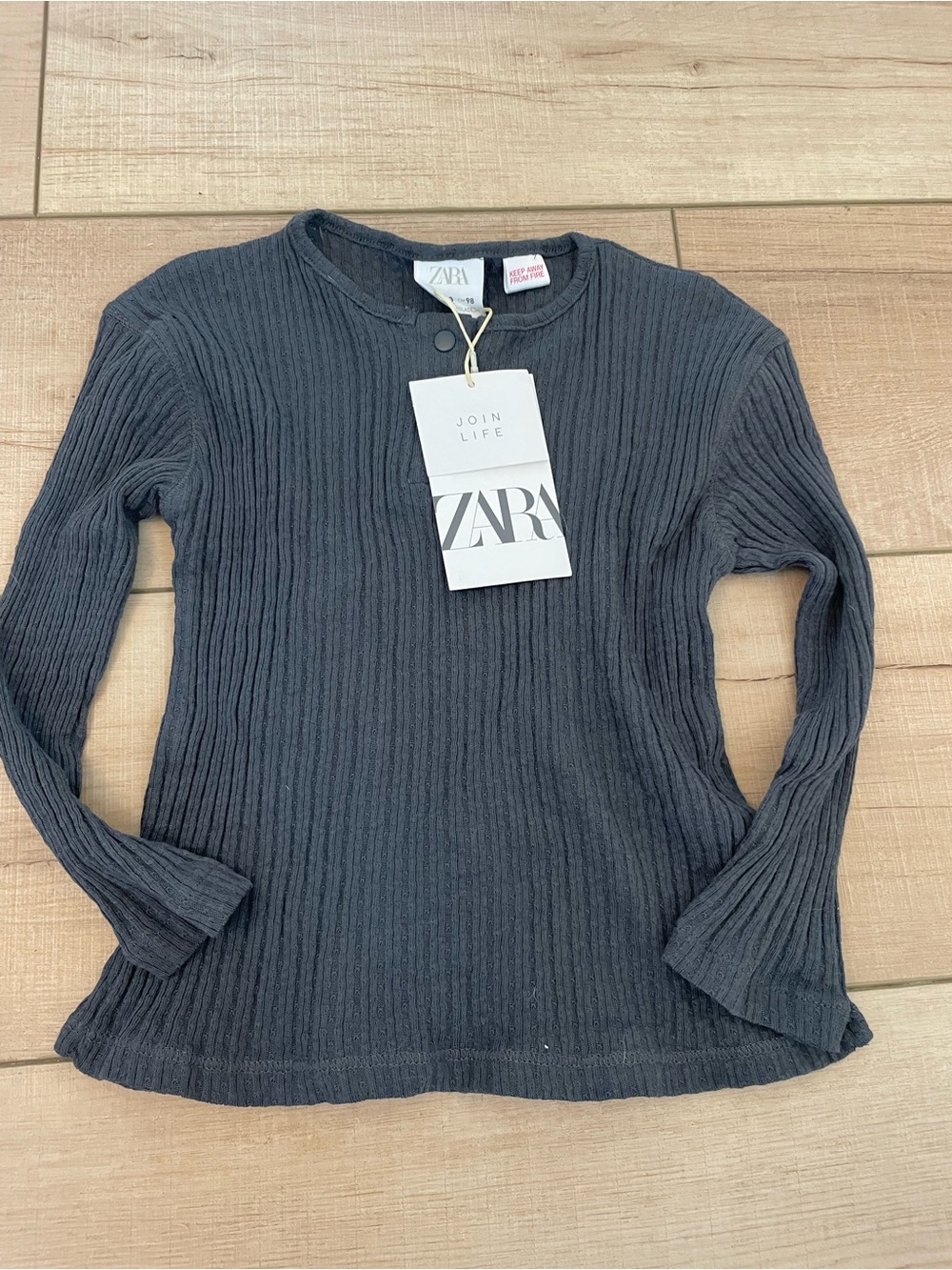 Zara Kids Ribbed Long Sleeve Top Size 2-3 NWT Charcoal